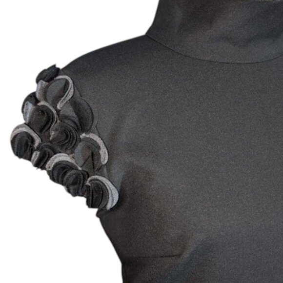 2/$30+$9.99 Shipping-NWOT Adrienne Vittadini LBD Black Rosette Cup Sleeve Dress - Picture 2 of 5